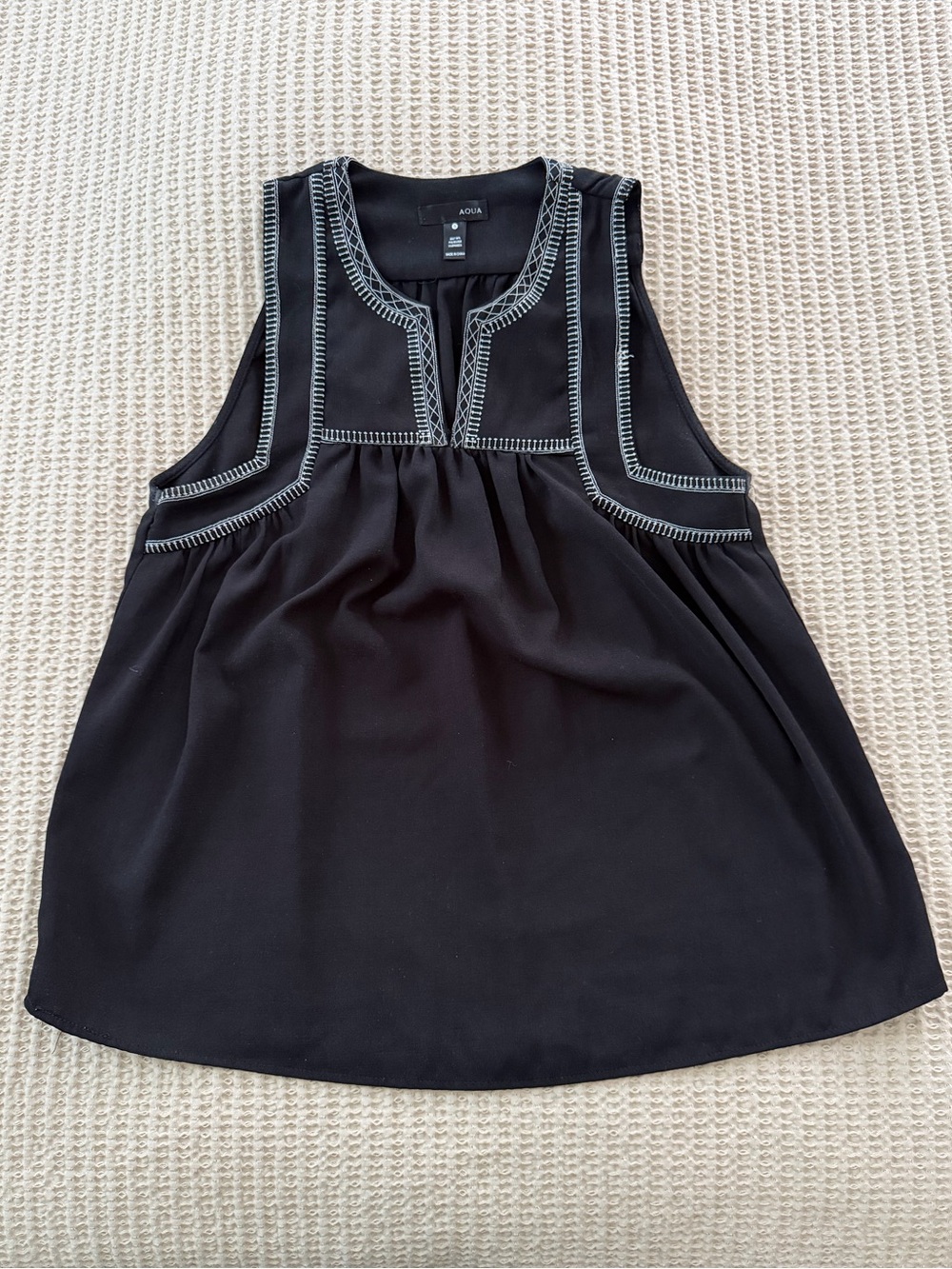 Aqua Black Sleeveless Embroidered Camisole